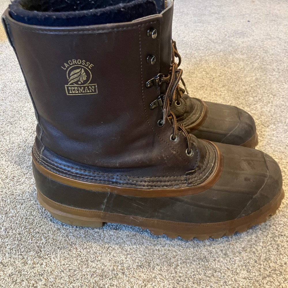 LaCrosse Iceman Men 12 Brown Insulated Leather Rubber Pac Boots USA Steel Shank